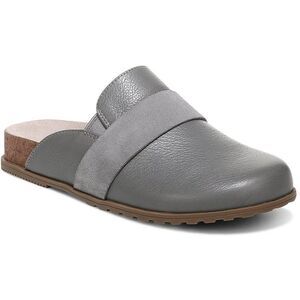 Vionic Womens Ambrosia Gray Leather Slip On Flat Mules Shoes New